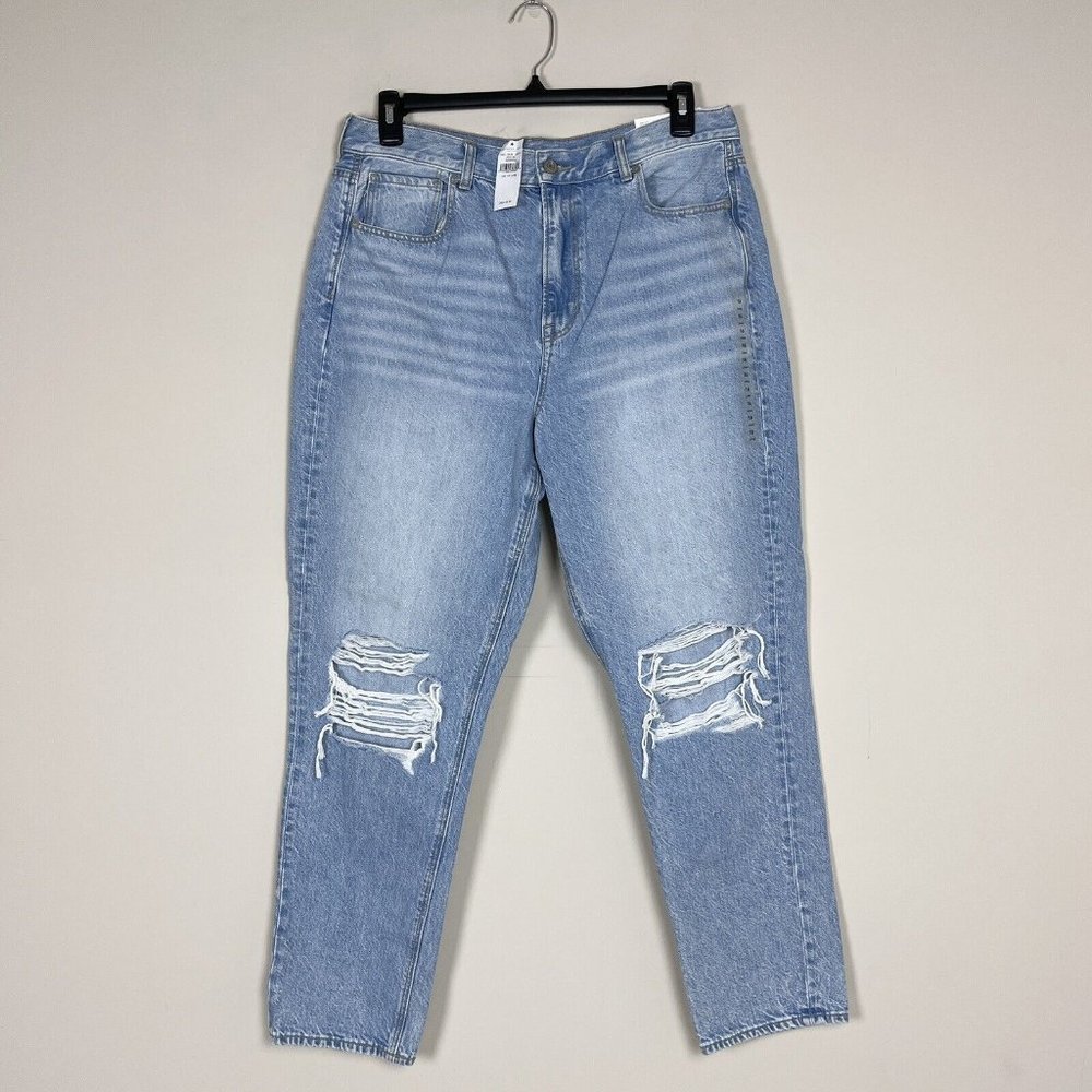 NWOT American Eagle Mom Jean High Rise Destroyed Medium Wash Size 16 Long